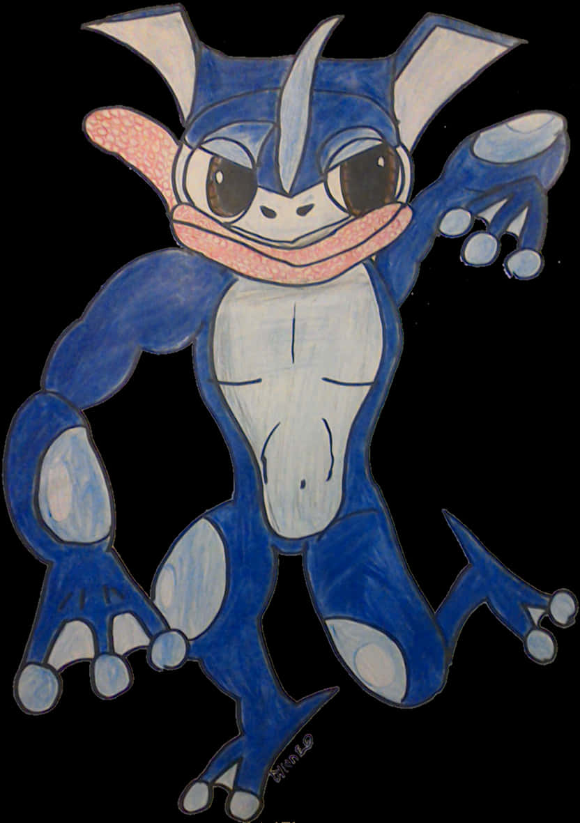 A Drawing Of A Blue And White Frog