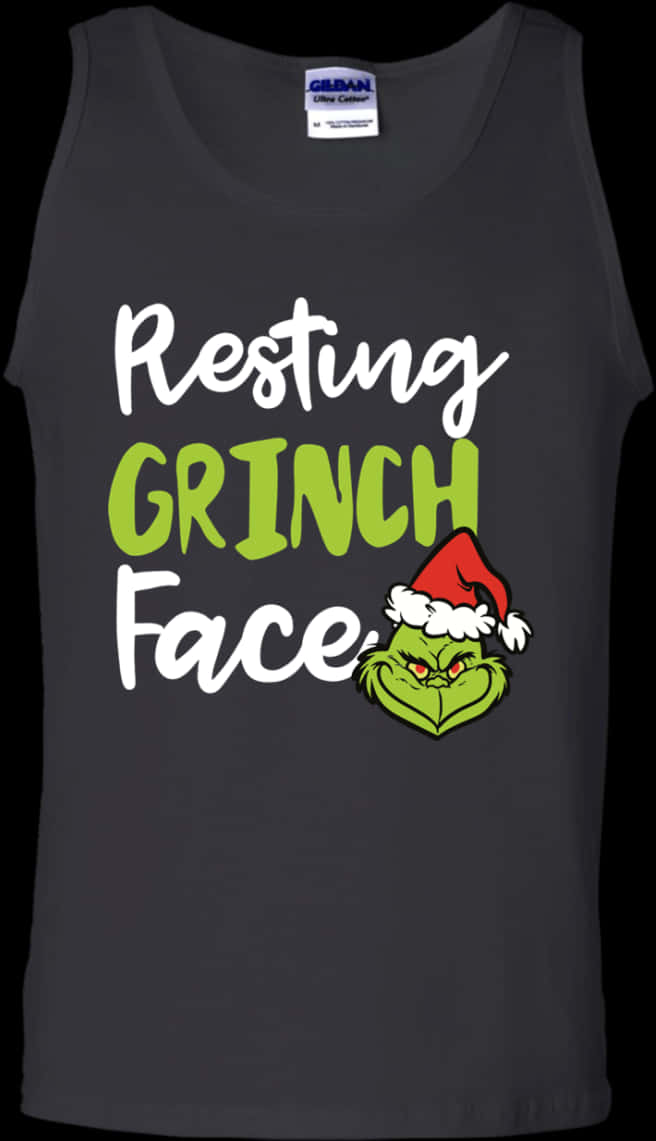 A Black Tank Top With A Green Grinch Face And White Text