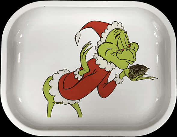 A Tray With A Cartoon Character Holding A Piece Of Food