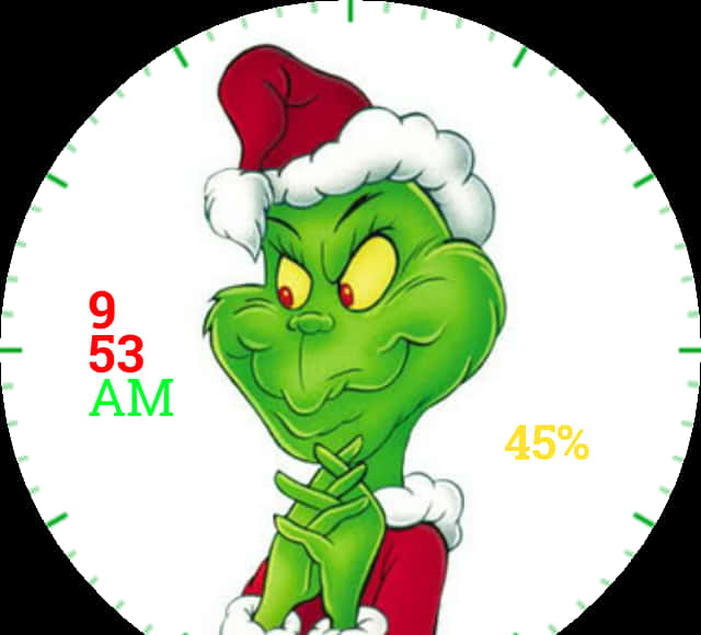 A Green Cartoon Character Wearing A Santa Hat