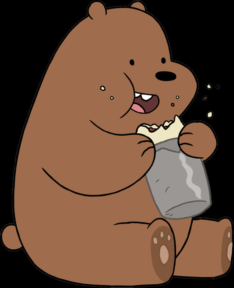 Cartoon Bear Eating A Jar