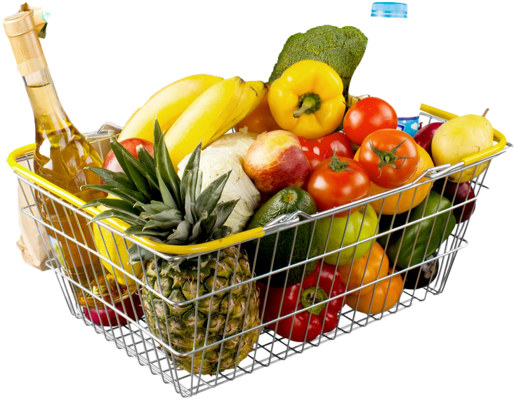 A Shopping Basket Full Of Fruits And Vegetables