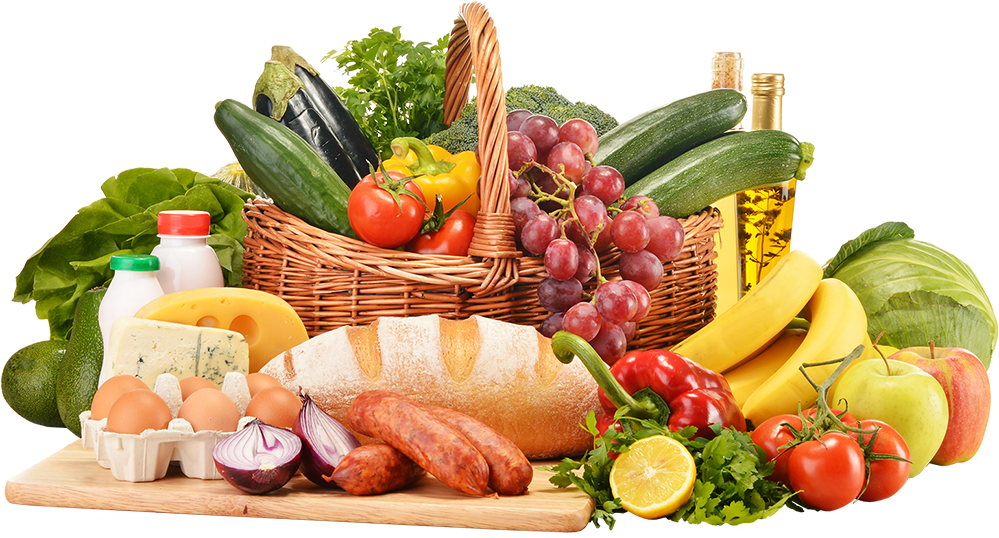 A Basket Of Food And Vegetables