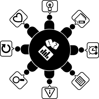 A Black And White Background With Icons