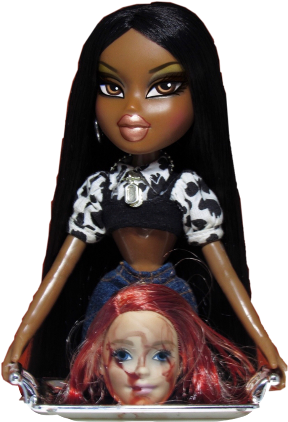 A Doll With Long Hair And A Black Shirt