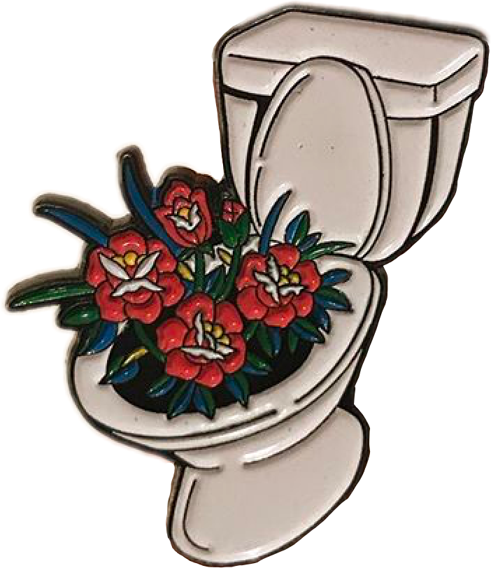 A Pin With Flowers In The Toilet