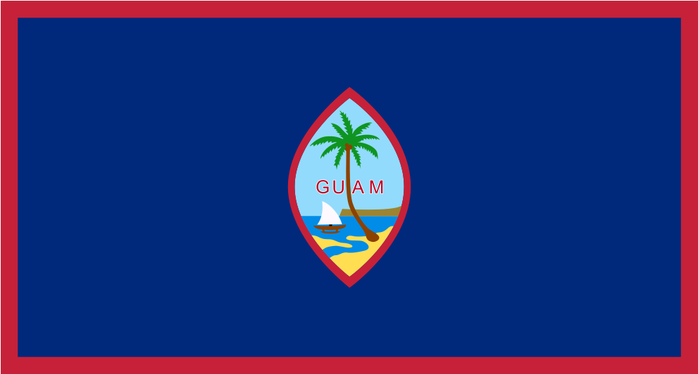 A Blue And Red Flag With A Palm Tree And Sailboat