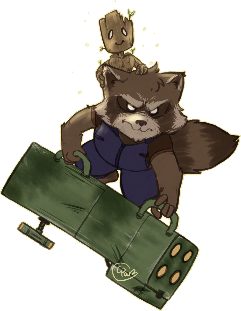 Cartoon Raccoon Holding A Green Object