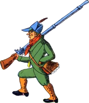 Cartoon Of A Man In A Hat And Green Uniform Holding A Rifle