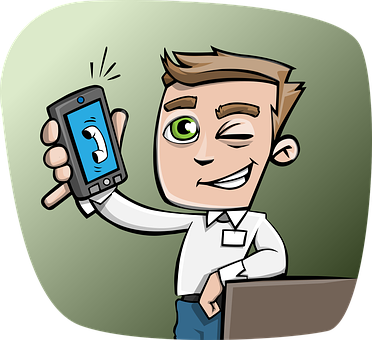 A Cartoon Of A Man Holding A Phone
