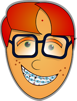A Cartoon Of A Boy With Glasses And Braces