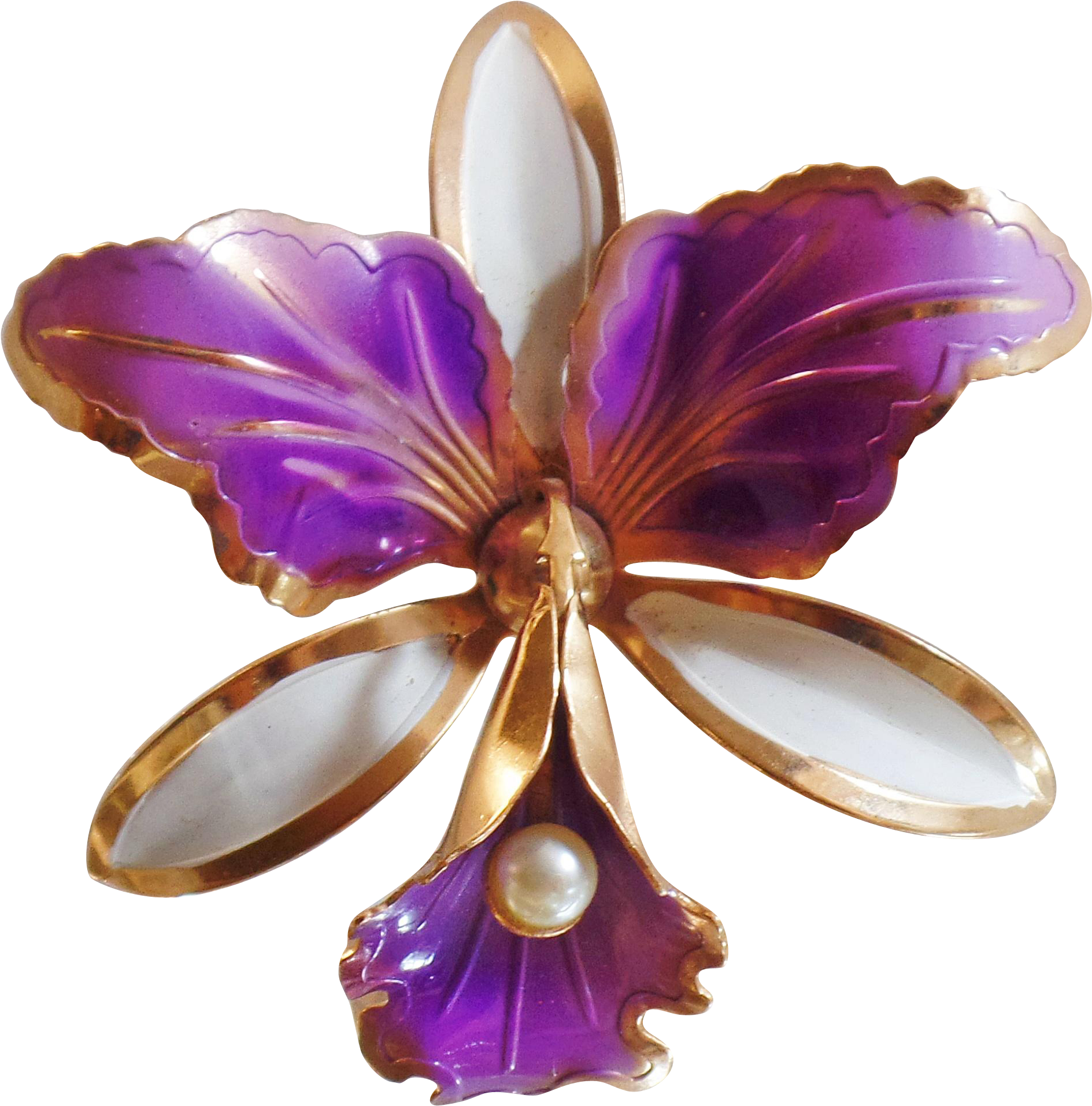 A Purple And Gold Flower Brooch