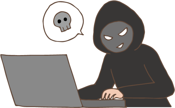 A Cartoon Of A Person In A Black Hoodie Using A Laptop