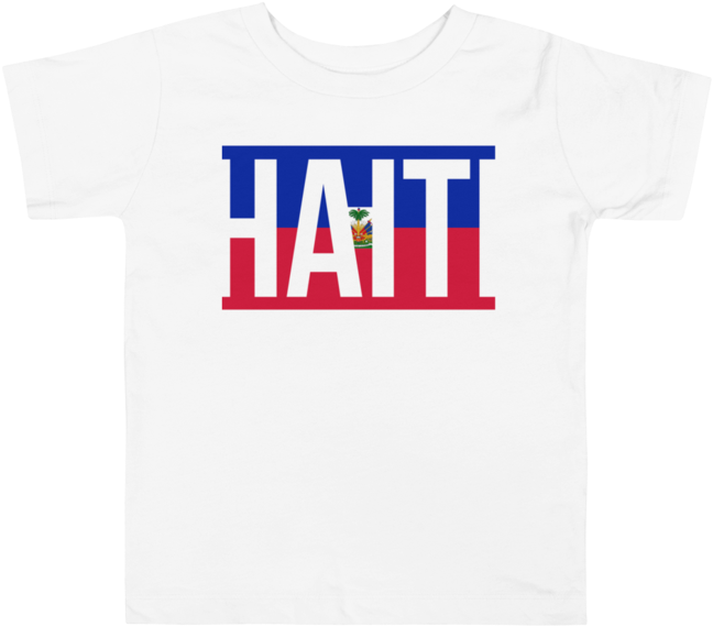 A White T-shirt With A Red Blue And White Text