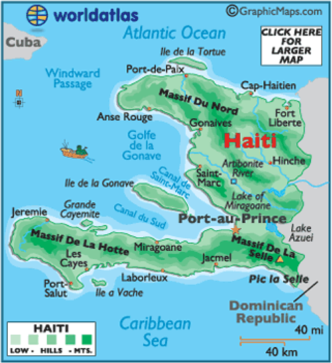 A Map Of Haiti With Black Text