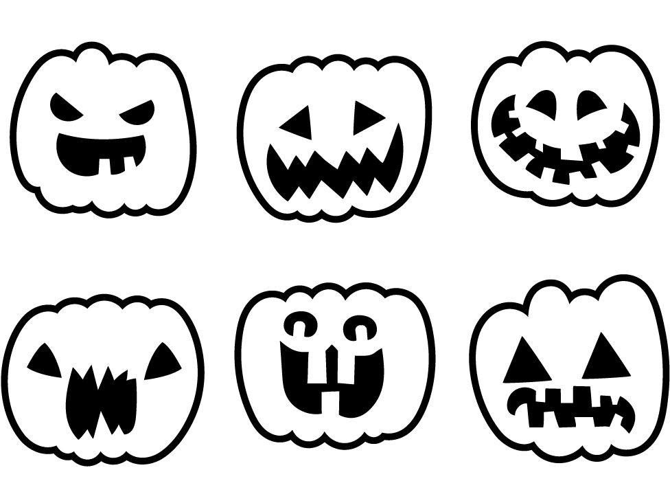 A Group Of White Pumpkins With Different Faces