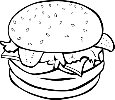 A Black And White Drawing Of A Burger