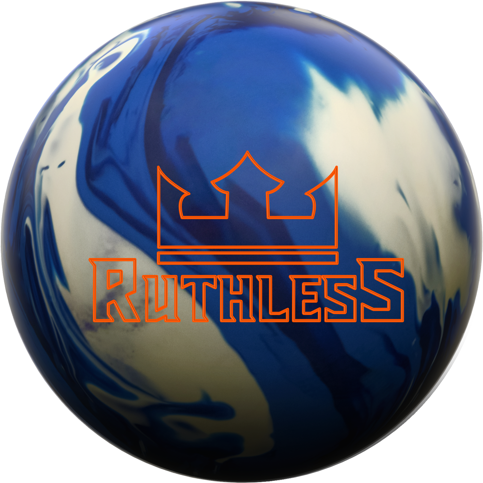 A Blue And White Marbled Ball With Orange Text