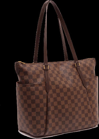 A Brown Checkered Bag With A Black Background
