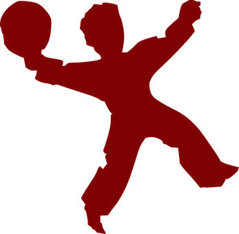 A Red Silhouette Of A Person Holding A Ball
