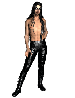 A Man With Long Hair Wearing Black Pants And Boots