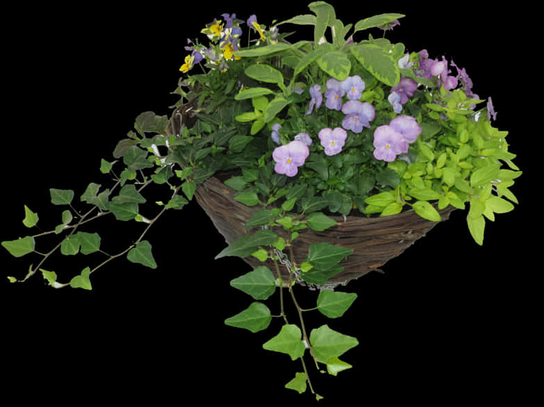 A Basket Of Flowers And Ivy