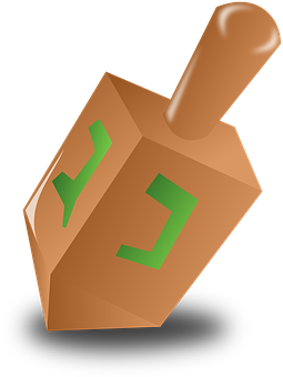 A Wooden Dreidel With Green Letters