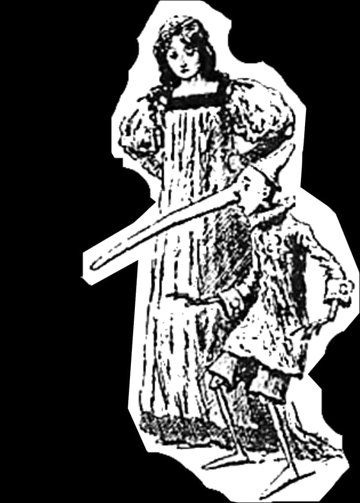 A Woman In A Long Dress Holding A Sword