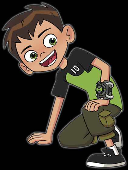 Cartoon Boy With Green Shirt And Black Shirt