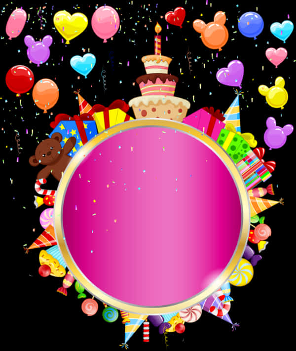 A Birthday Party Invitation With Balloons And Confetti
