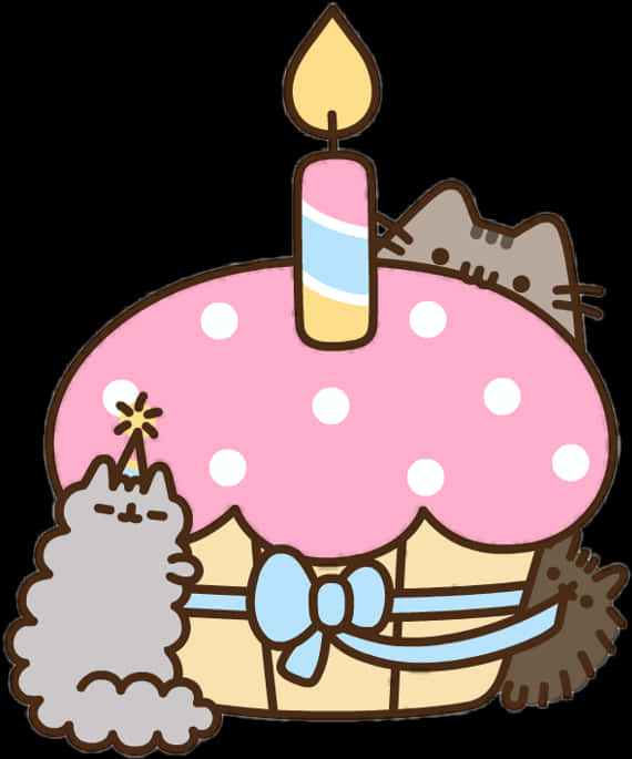 Pusheen And Stormy With Birthday Cupcake