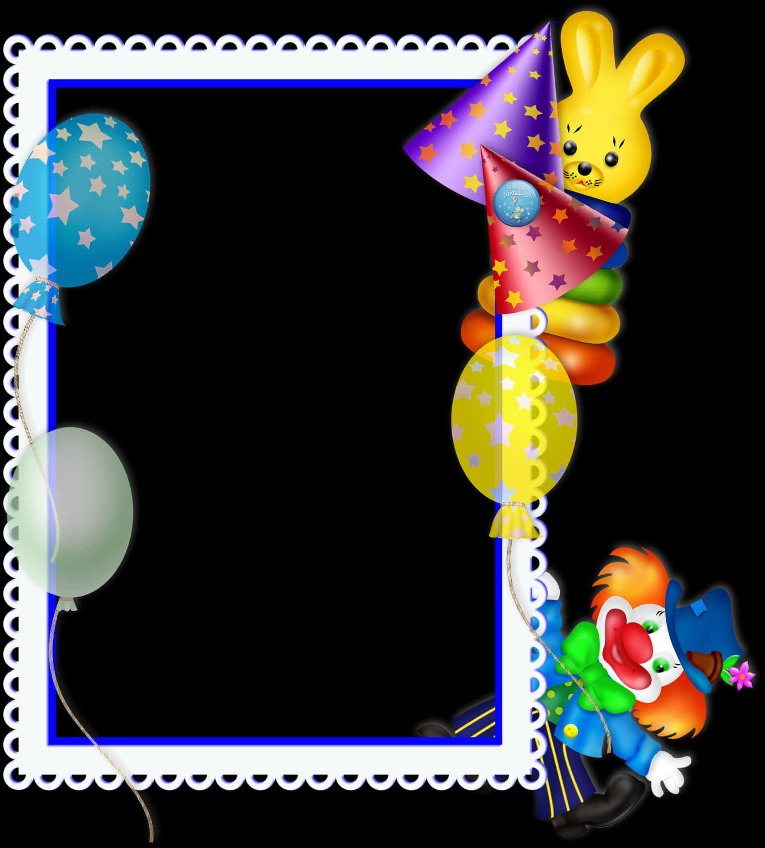 A Frame With Balloons And A Rabbit