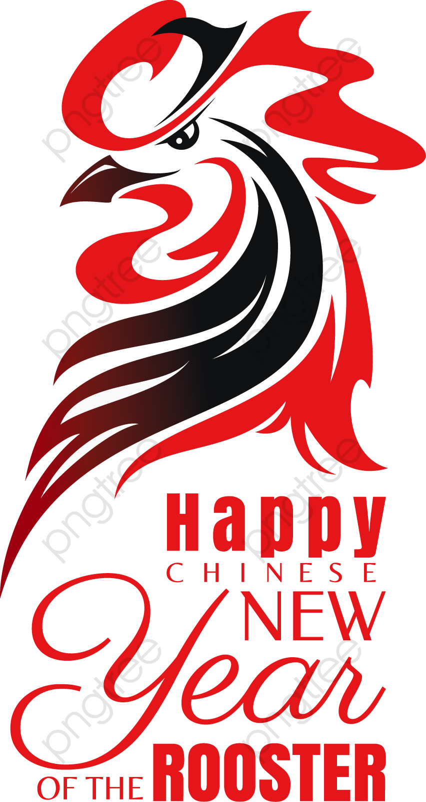 A Red And Black Rooster With Text