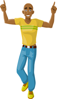 A Cartoon Of A Man With His Arms Raised
