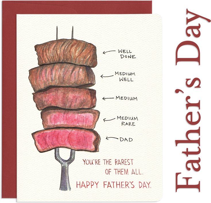 A Card With Text And A Drawing Of Steak On A Fork
