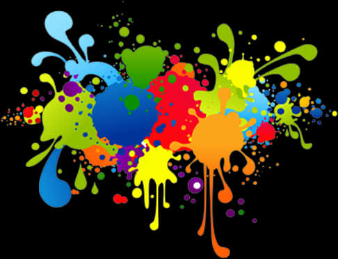 A Colorful Paint Splatters On A Black Background