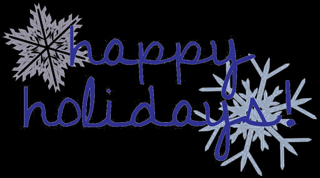 A Blue Text With Snowflakes On A Black Background
