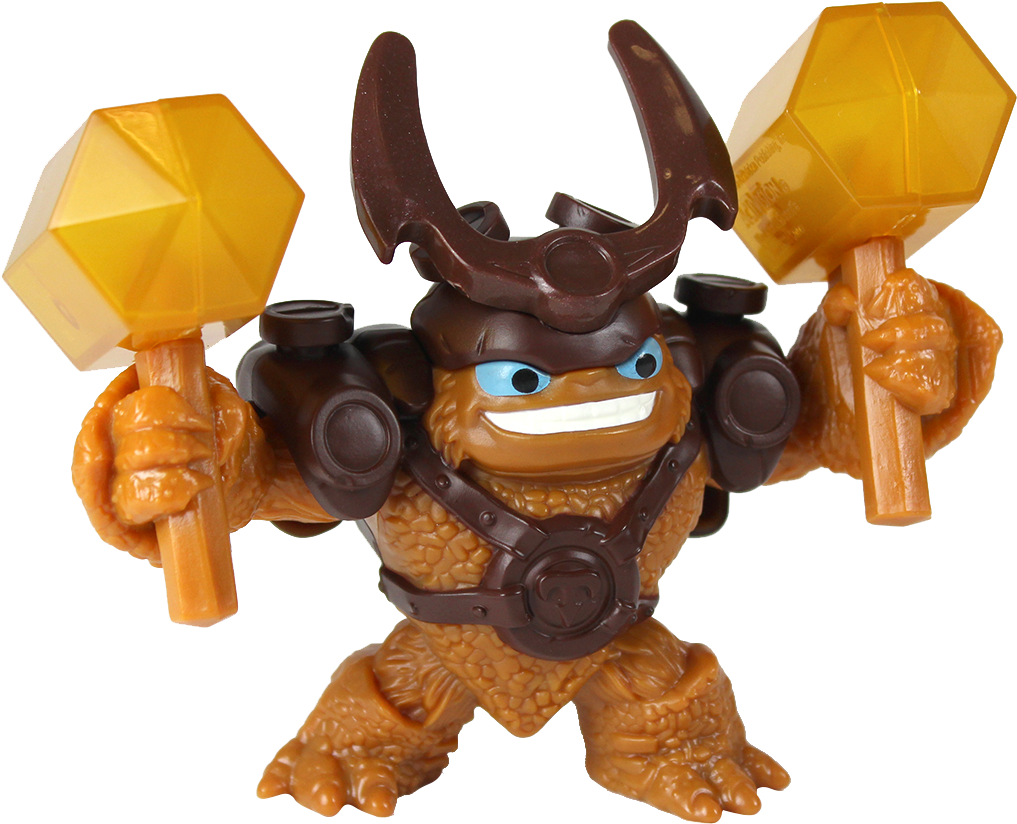A Toy Figure With A Helmet And Armor Holding Two Yellow Hammers