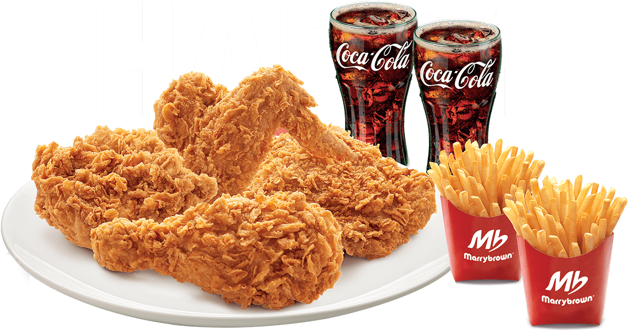A Plate Of Fried Chicken And Two Sodas