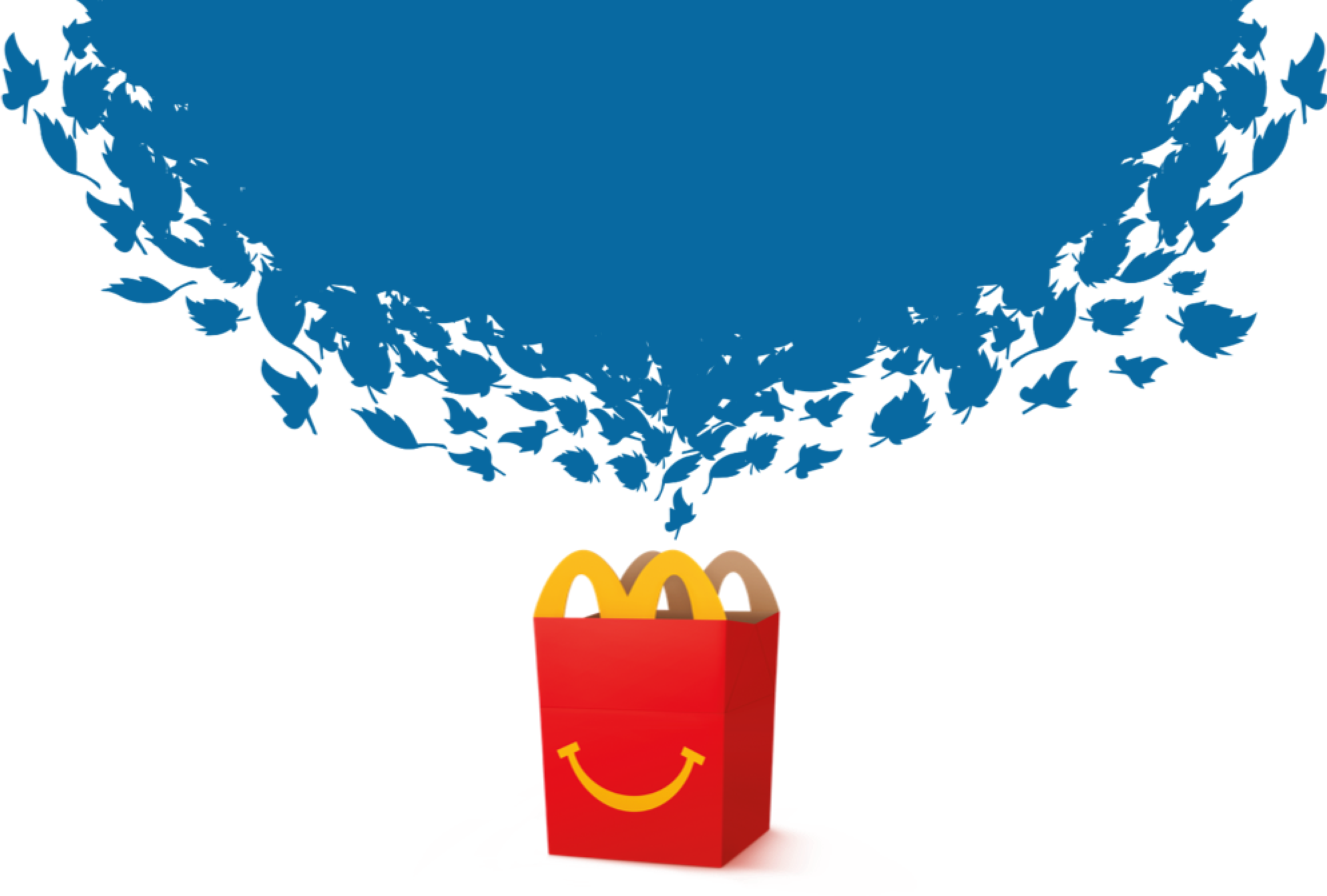 A Red And Yellow Fast Food Bag With Blue And Black Leaves