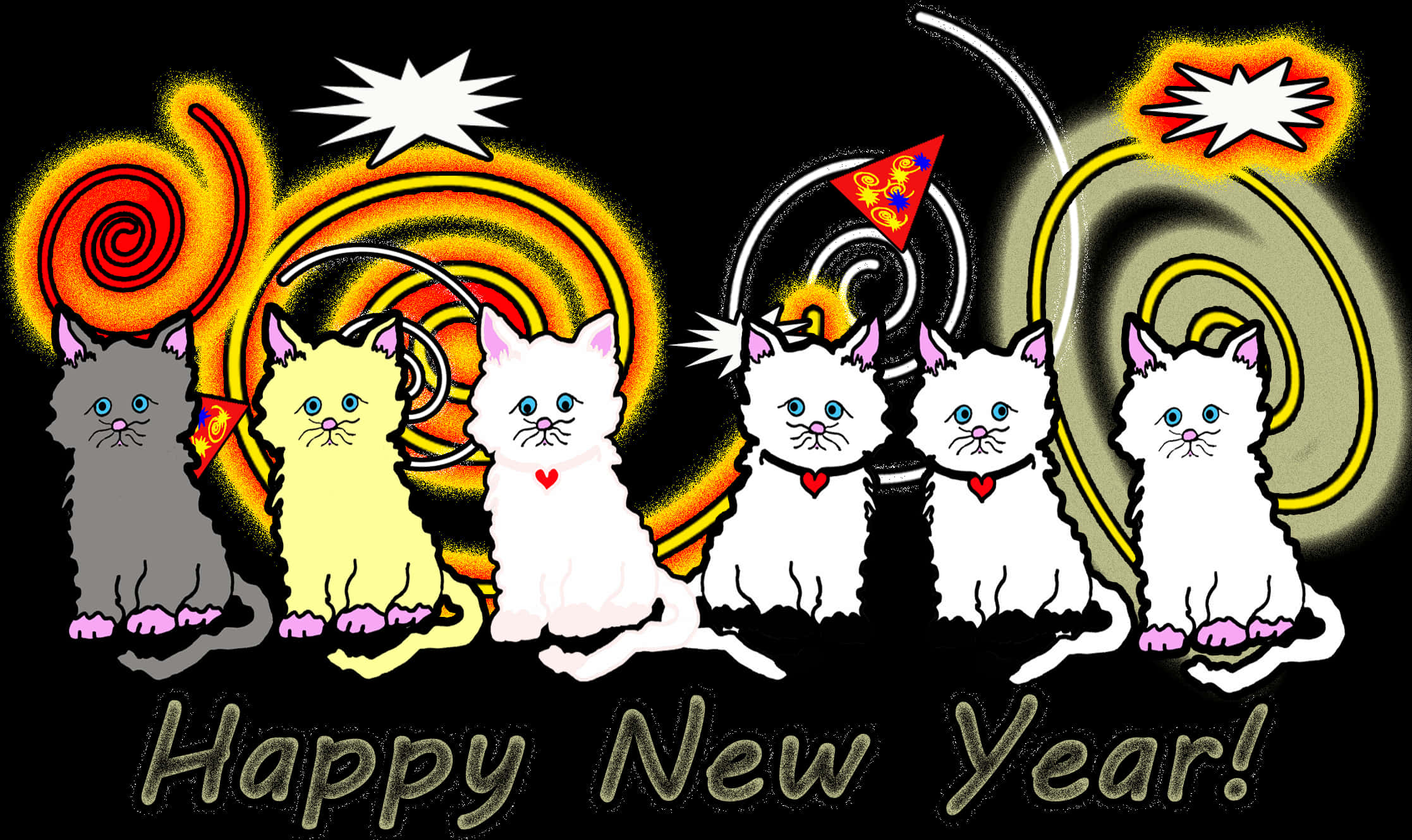A Group Of Cats With A Happy New Year Text