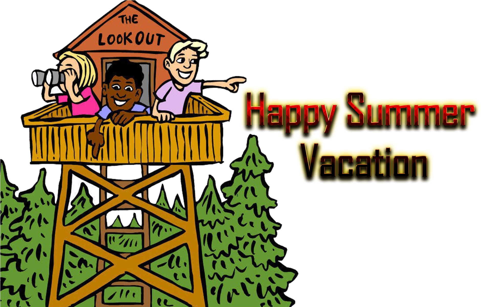 Cartoon Kids On A Lookout Tower