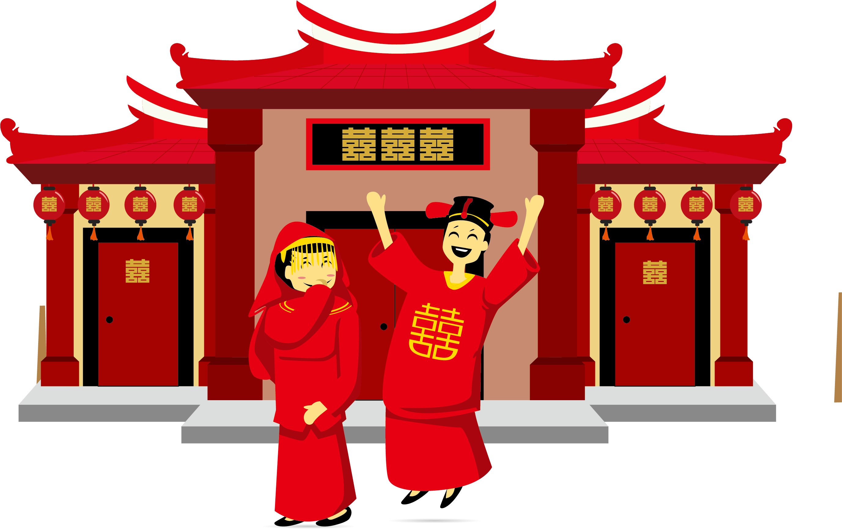 A Couple Of People In Red Robes In Front Of A Building