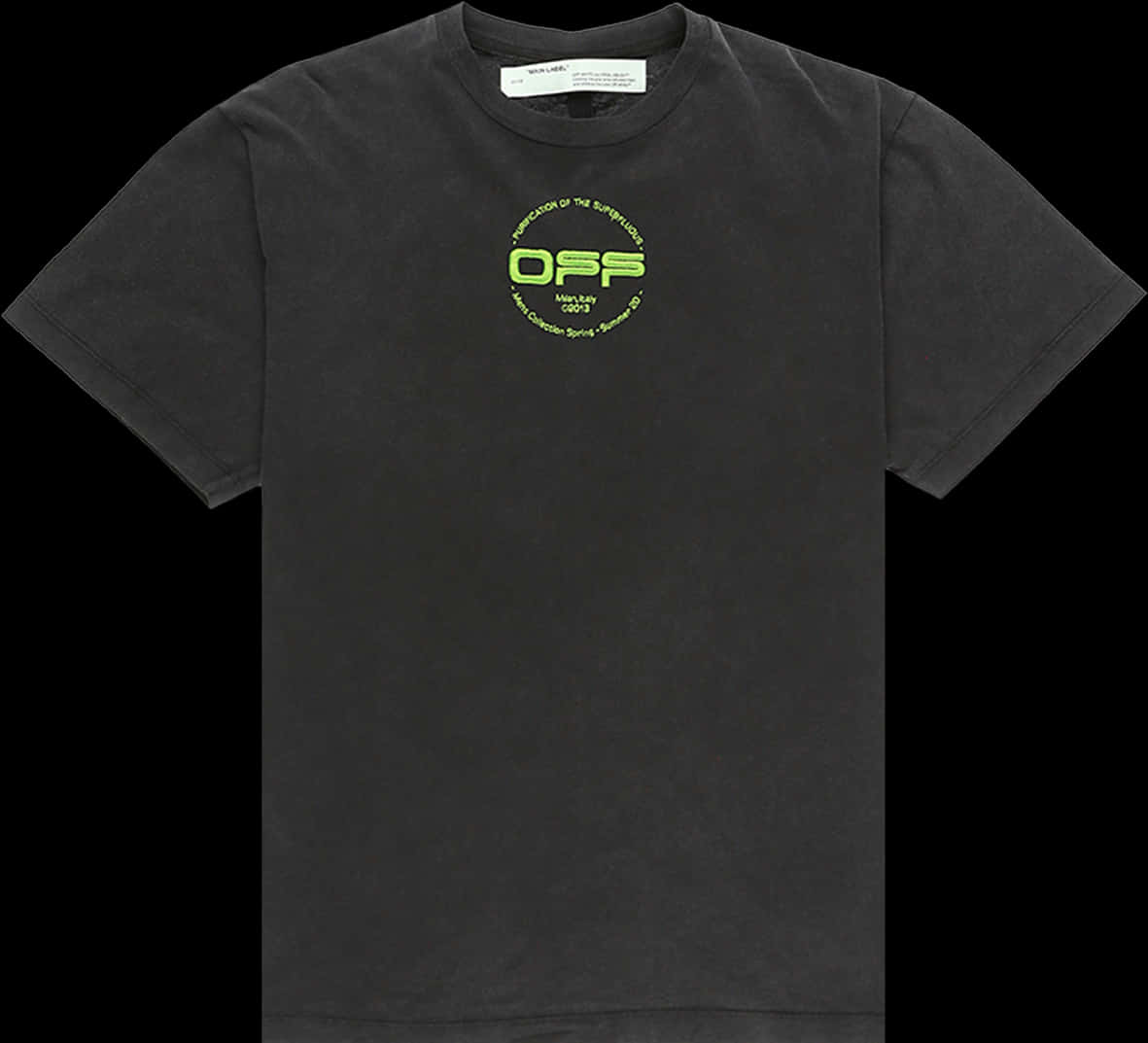 A Black T-shirt With Green Text
