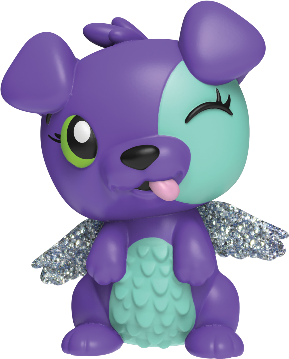 A Purple Dog With Wings And Tongue Sticking Out