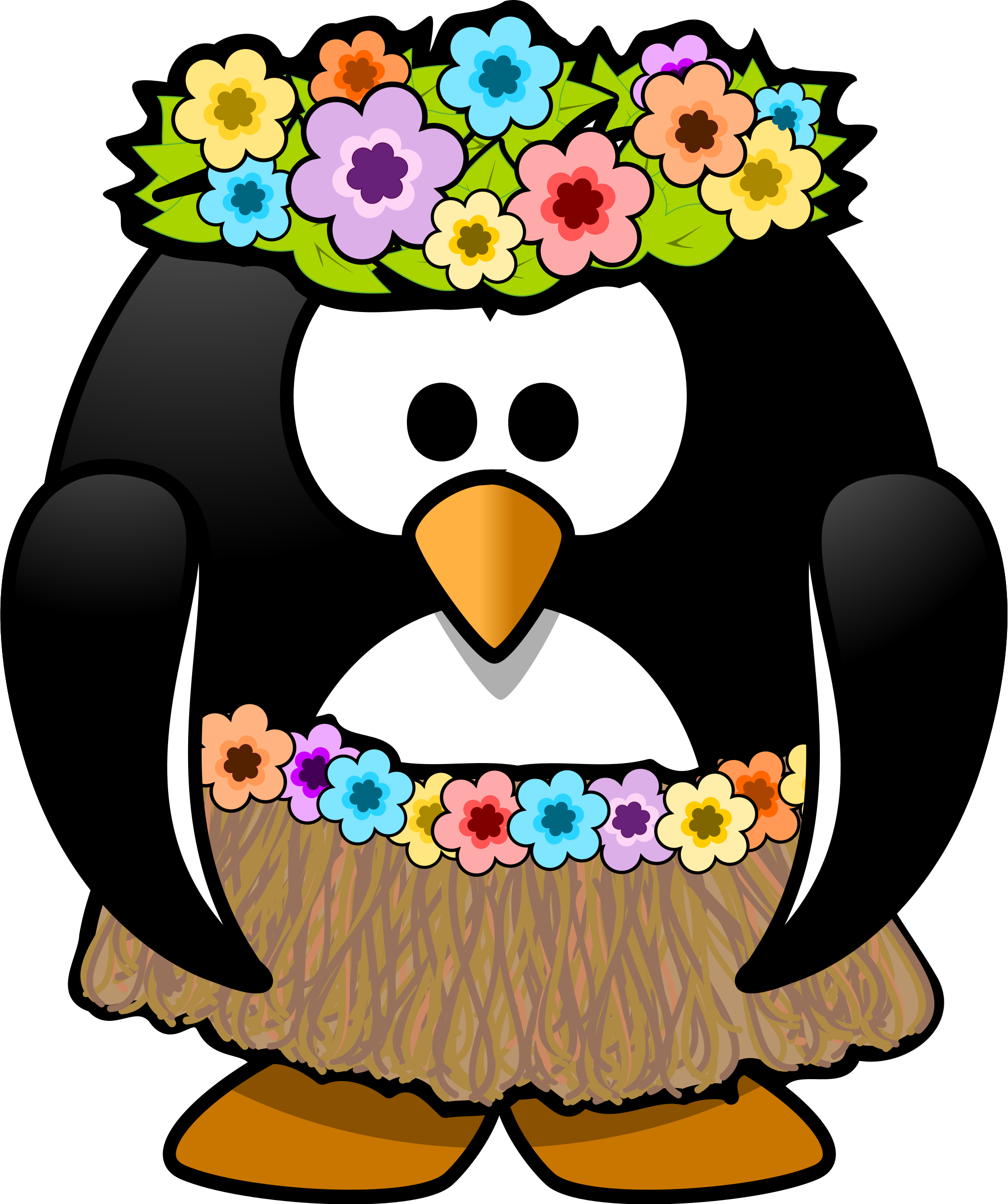 A Cartoon Penguin With Flowers On It