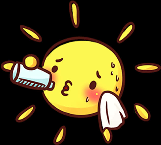 A Cartoon Sun With A Bottle In Its Mouth