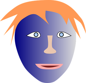 A Blue Face With Orange Hair