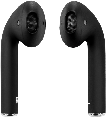 A Close Up Of A Pair Of Black Earbuds