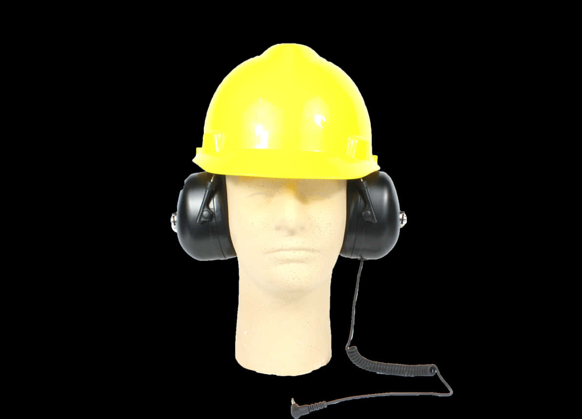 A Yellow Hard Hat With Earphones